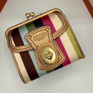 COACH LEGACY STRIPE FRAMED WALLET WITH KISSLOCK COIN